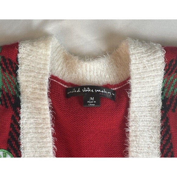 United States Sweaters Holiday Vest M Red Plaid Candy Sequin Ugly Sweater VGUC - Picture 3 of 4